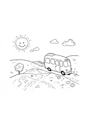 Giant Paintbrush Bus in a Colorful Landscape