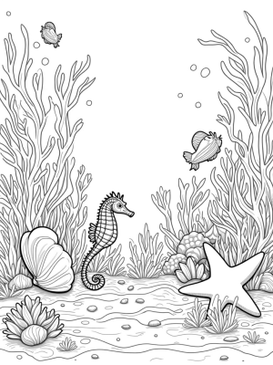 Underwater Garden with Seashells and a Seahorse