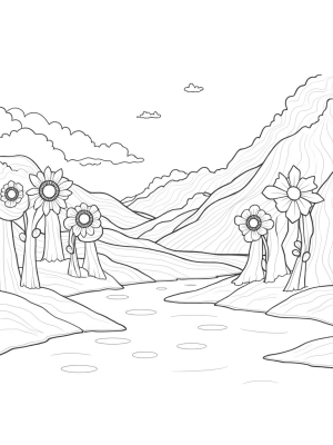 Surreal Hills with Kaleidoscope Flowers