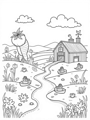 Oversized Veggies and a Milk Stream Farm Scene