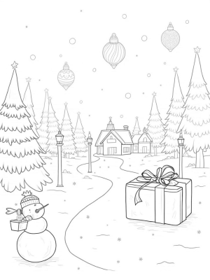 Candy Cane Holiday Village with Gingerbread Houses and Snowman