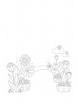 Oversized Tulips and a Giant Daisy in a Whimsical Garden