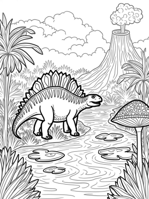 Lush Prehistoric Jungle with a Stegosaurus