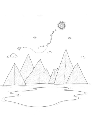 Vibrant Triangle Landscape with Tranquil Pond