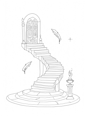 Enchanted Library with a Twisting Staircase