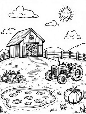 Giant Barn and Oversized Veggies on a Whimsical Farm