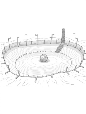 Giant Basketball Sports Arena with Colossal Soccer Ball