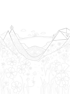 Geometric Flower Meadow with Colorful River