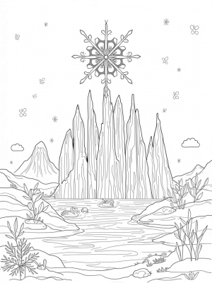 Ice Palace with Swirling Snowflakes and Graceful Swans