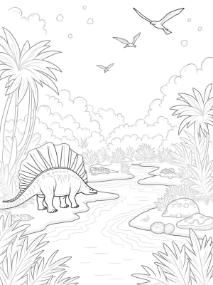 Prehistoric Jungle with Stegosaurus and Spinosaurus
