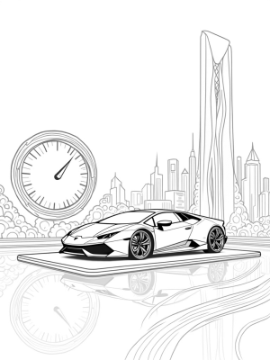 Futuristic Lamborghini on a Glass Platform Above the City