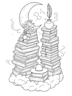 Floating Library with Spellbooks and Enchanted Quills