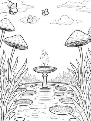 Giant Flowers and Butterflies in a Whimsical Garden