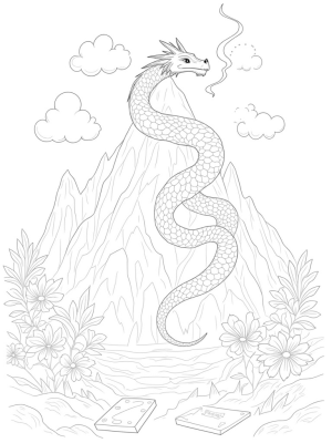 Colossal Dragon Coiled Around a Crystalline Mountain