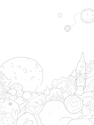 Cosmic Garden with Blooming Planets and a Rocket