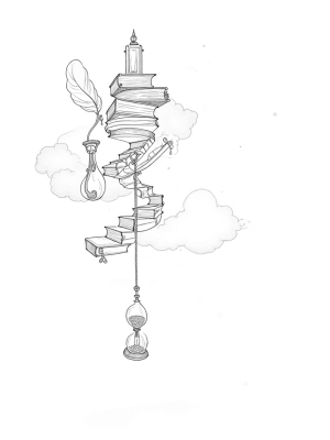 Floating Library with Spiral Staircase of Ancient Books