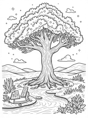 Majestic Tree of Knowledge with Flowing River