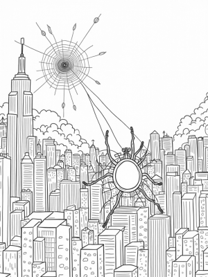 Urban Spider Web Skyline with Clock