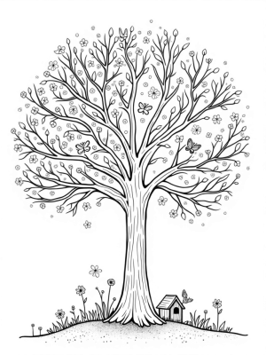 Four Seasons Tree with Blossoms, Leaves, and Snow