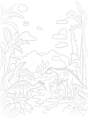Dinosaurs in a Lush Prehistoric Jungle