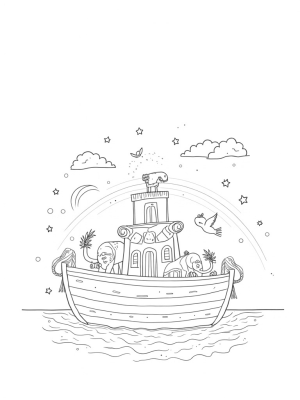 The Ark with Animal Friends and a Rainbow