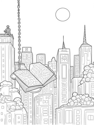 Cityscape Swing with Spider Webs and Comic Books