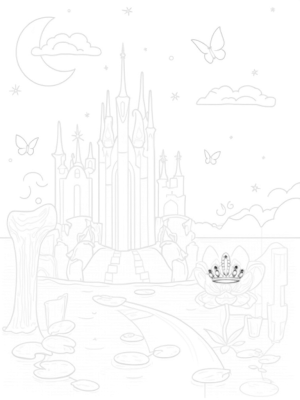 Crystal Castle with a Flowing Waterfall and Giant Flower