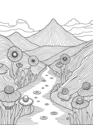 Vibrant Hills and Giant Flowers Landscape