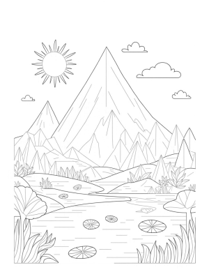 Triangular Landscape with Mountain and Lake
