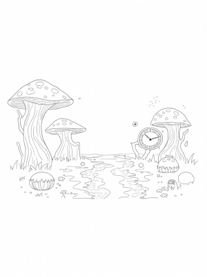 Enchanted Forest with Colorful Umbrella Mushrooms