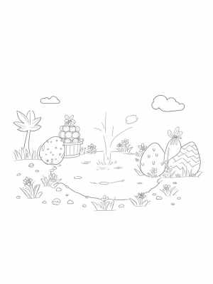 Giant Carrot Fountain and Easter Egg Garden