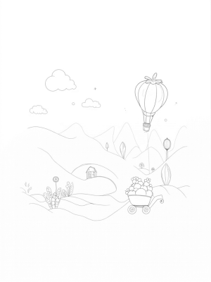 Giant Vegetables and a Tomato Balloon in a Farm Landscape