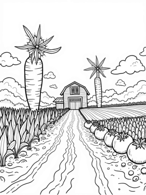 Oversized Vegetables in a Whimsical Farm Landscape