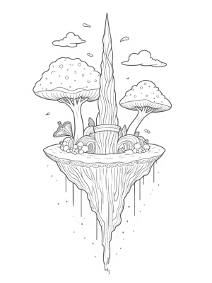 Floating Island with Colorful Mushrooms and Crystal Tower