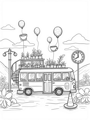 Giant Vintage Bus Café with Rooftop Garden