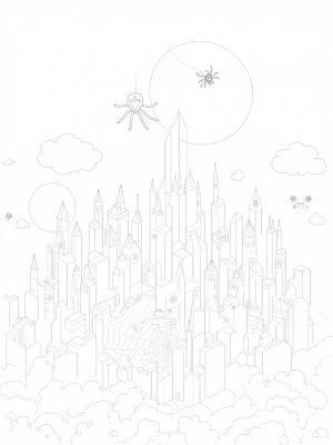 Cityscape with Skyscrapers and Spider Webs