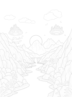 Dreamlike Mountain Landscape with Floating Islands