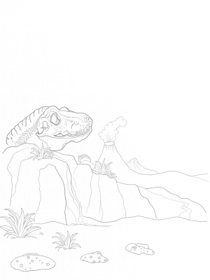 Dinosaur Skull and Colorful Eggs in a Lush Landscape