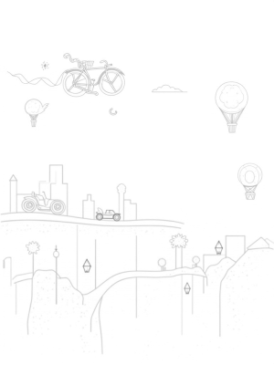 Floating Vehicles in a Whimsical Cityscape