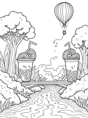 Boba Tea Jungle with Colorful Cups and Playful Straws