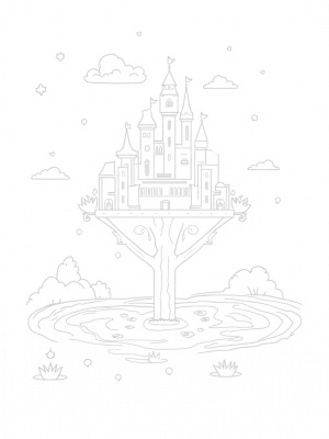 Floating Castle in Pink Clouds