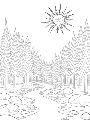 Geometric Triangle Forest with River and Sun