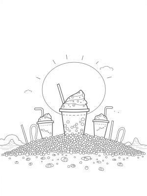 Boba Tea Garden with Towering Cup Trees