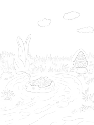 Whimsical Garden with Giant Eggs and Bunny Statue