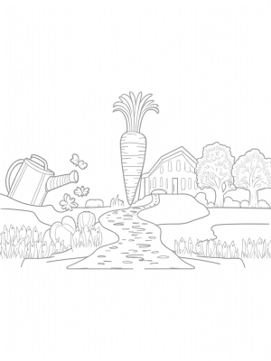 Giant Carrot and Apple Barn Farm Scene