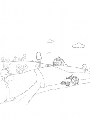 Giant Carrot and Apple Barn Farm Scene