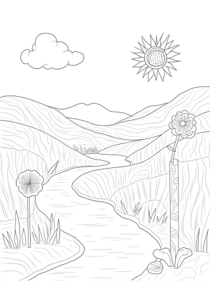 Patchwork Hills and Whimsical Flowers