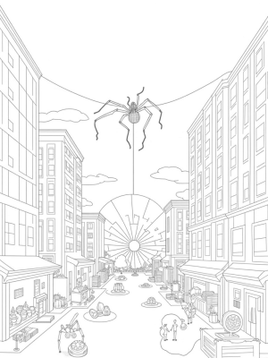 Cityscape with Skyscrapers and a Giant Spider