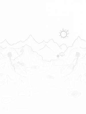 Geometric Mountains and Mandala Flowers