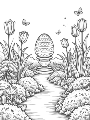 Giant Eggs and Playful Butterflies in a Garden